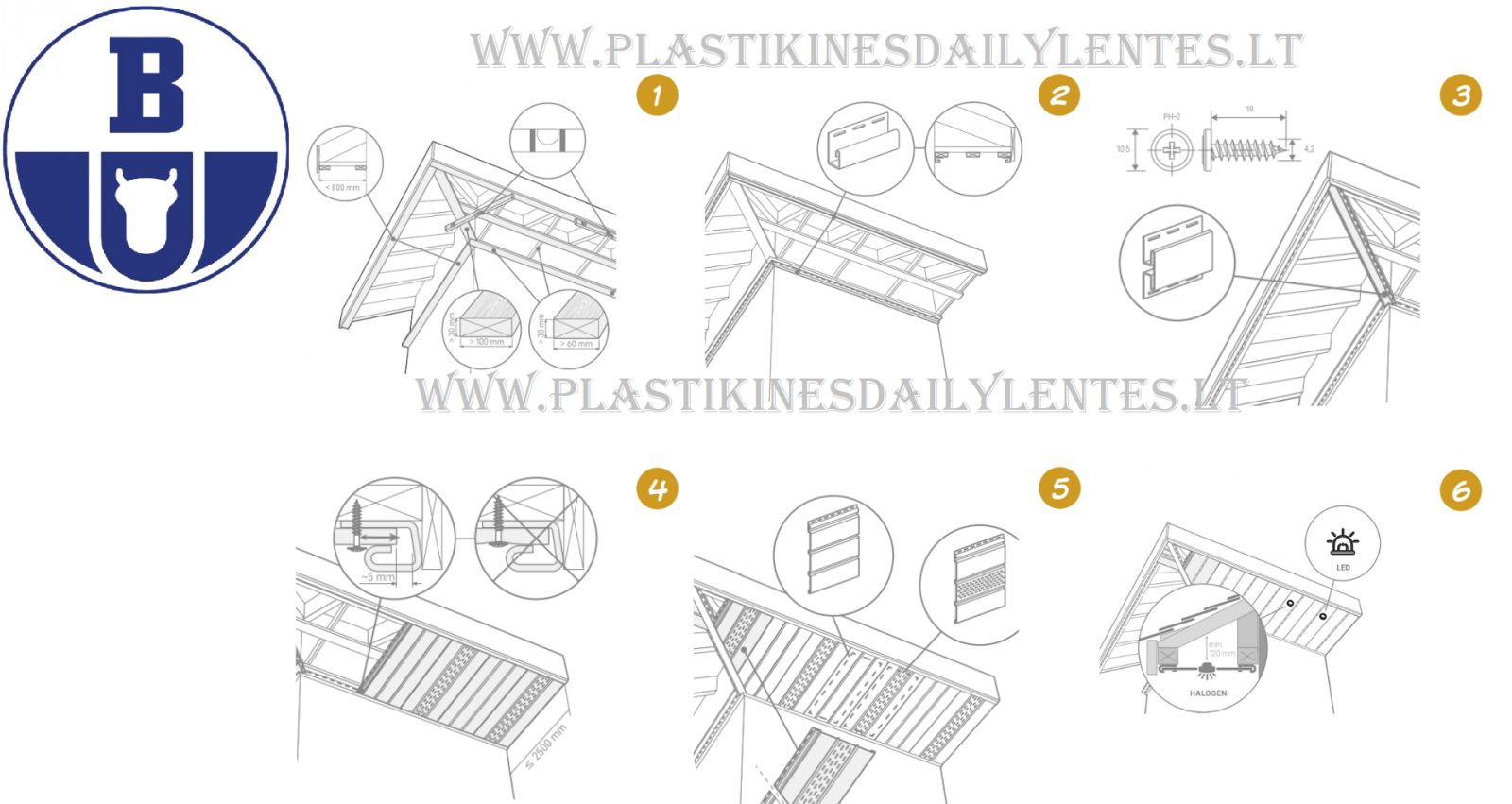 Riešuto spalvos medžio imitacijos plastikinė dailylentė stogo pakalimui